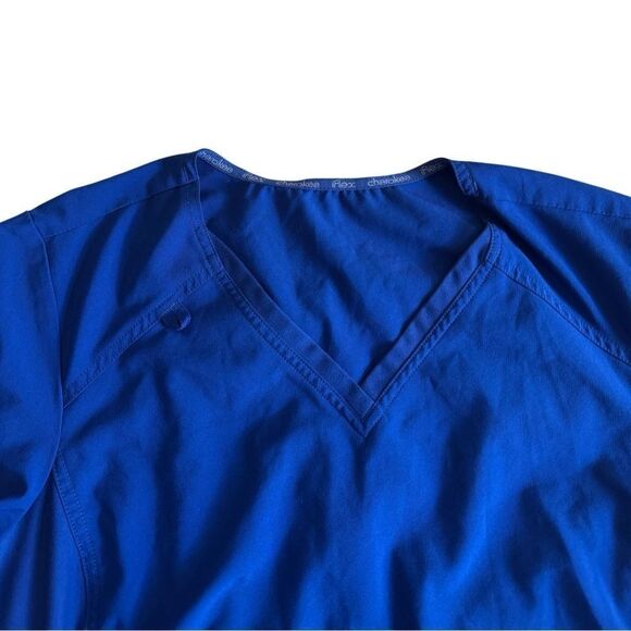 Cherokee iFlex Women's Scrubs Top V-Neck Knit Panel Work Wear Galaxy Blue - Picture 8 of 9